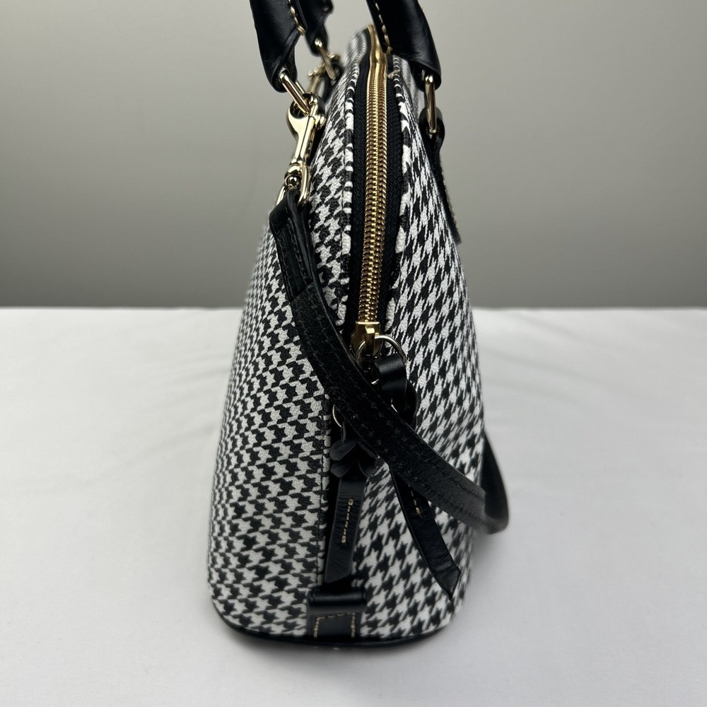 NWT Dooney Bourke Black White Houndstooth Domed Zip Zip Satchel Handbag Purse - Picture 6 of 16